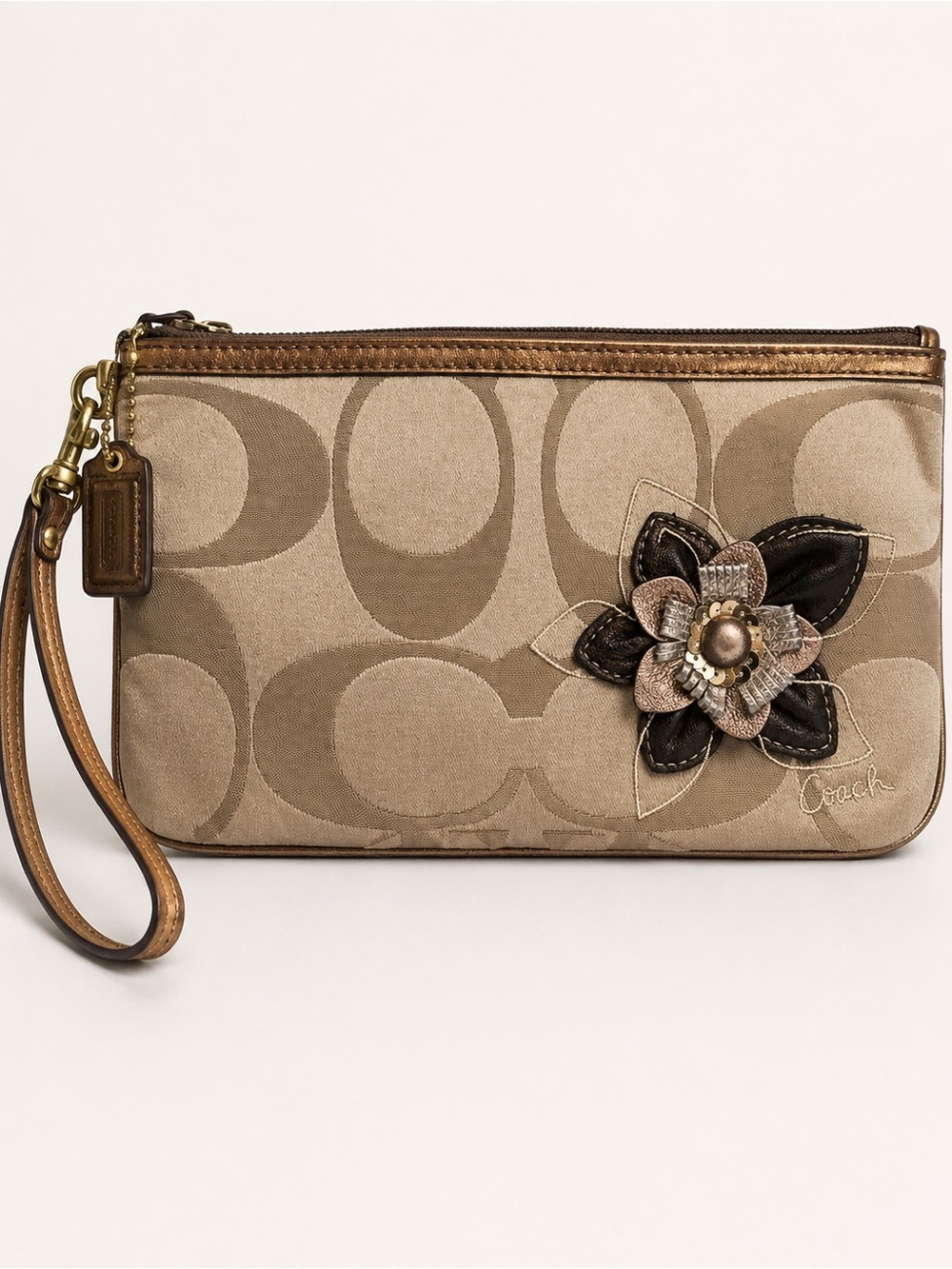 Vintage Coach 41419 EUC Tagged Floral Signature Jacquard Large Wristlet Y2K 2008 - Picture 4 of 11